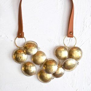 Kahma Brass & Leather Disc Necklace